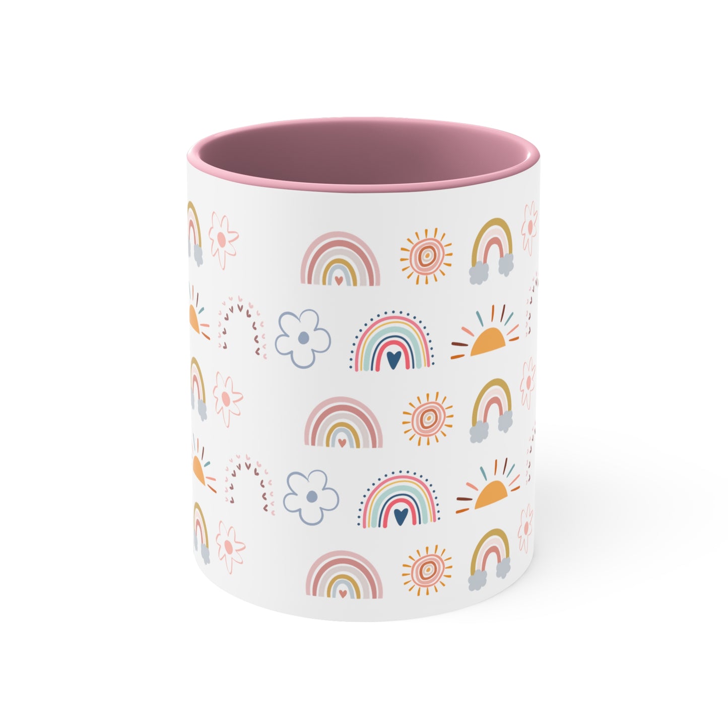 Rainbow, Sun and Flower Accent Coffee Mug, 11oz