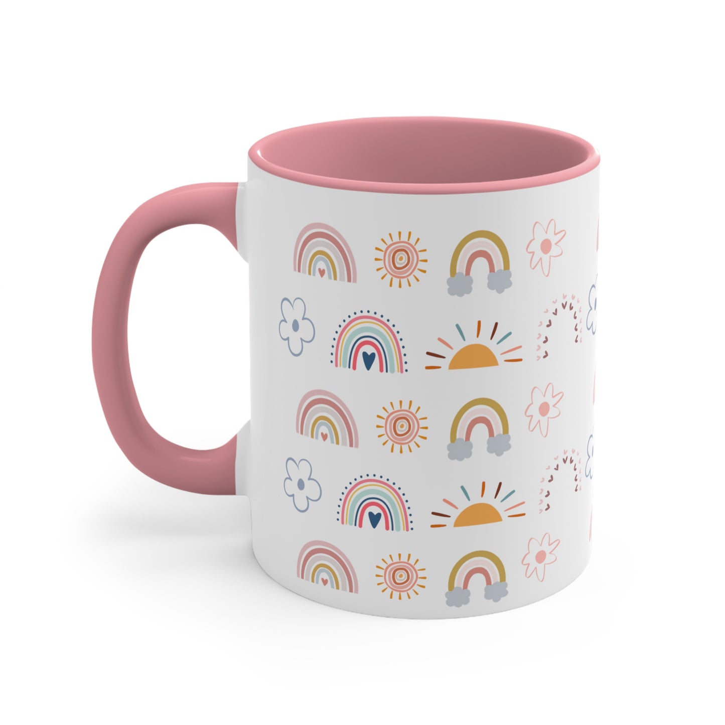 Rainbow, Sun and Flower Accent Coffee Mug, 11oz