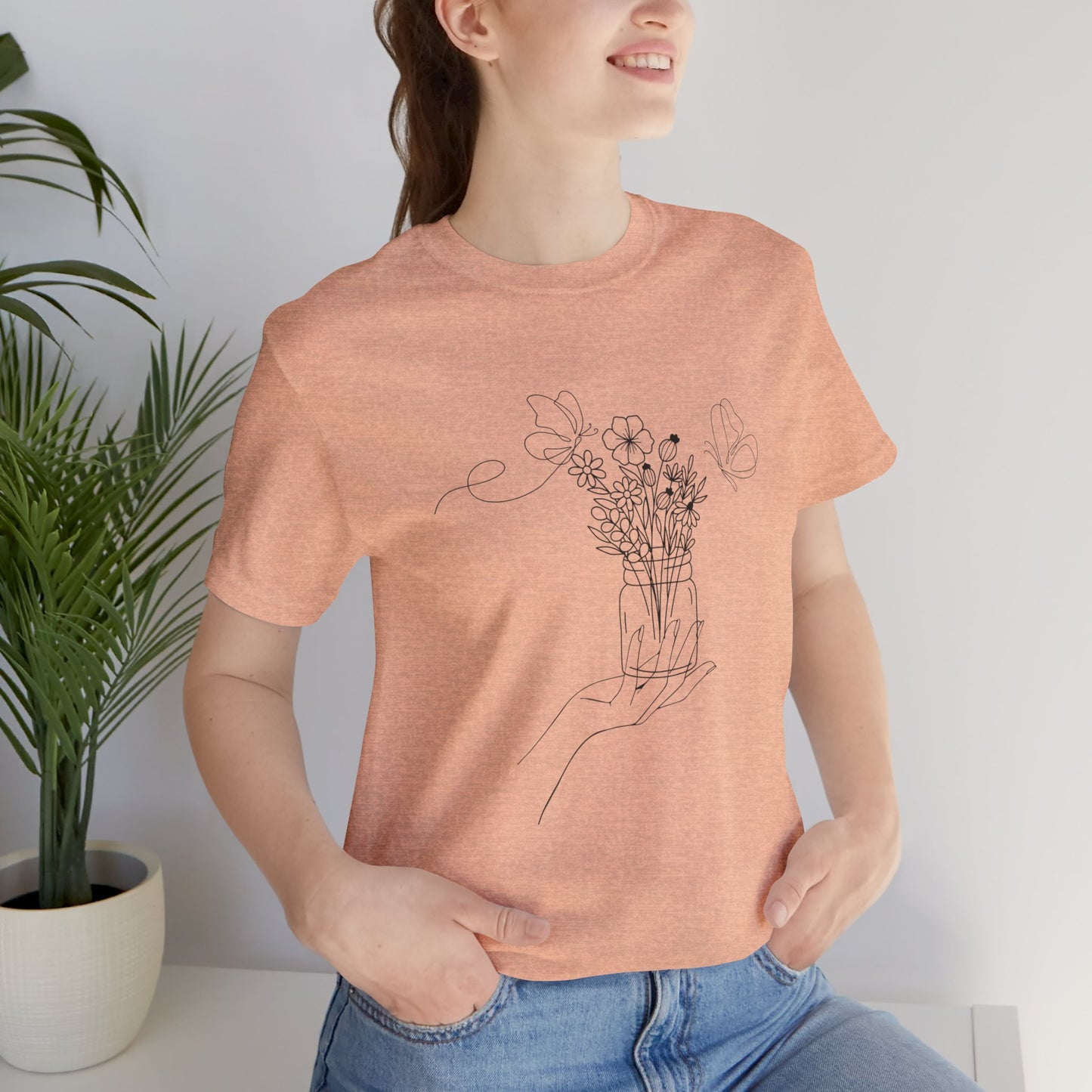 Flower Mason Jar Unisex Jersey Short Sleeve Tee