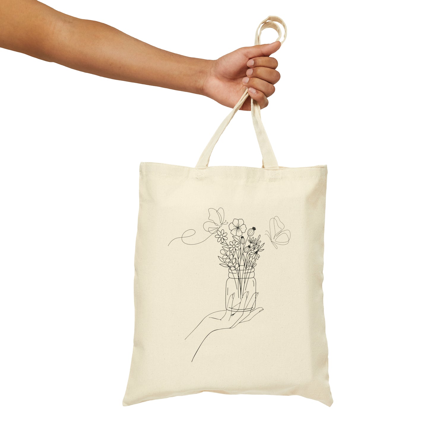 Mason Jar with Flowers Cotton Canvas Tote Bag