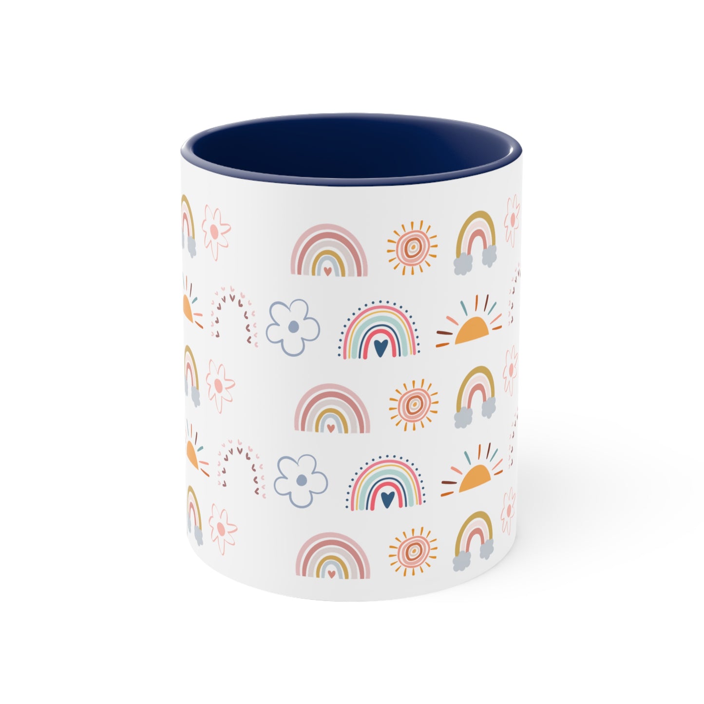 Rainbow, Sun and Flower Accent Coffee Mug, 11oz