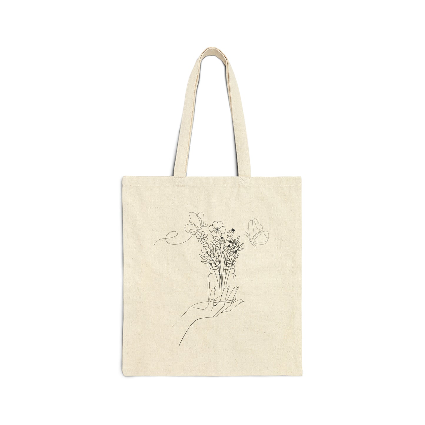 Mason Jar with Flowers Cotton Canvas Tote Bag