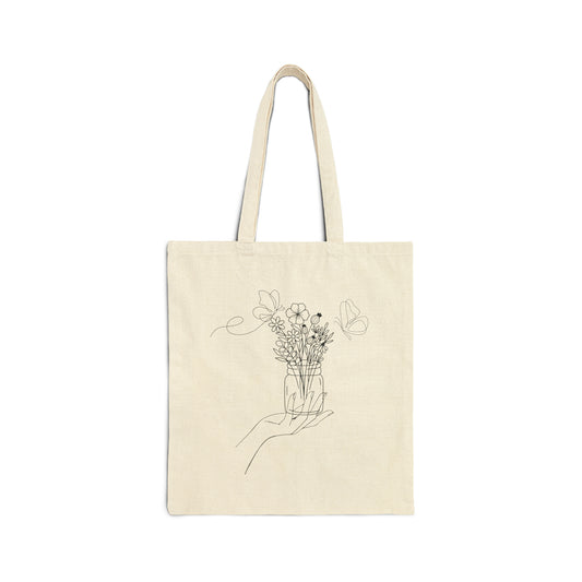 Mason Jar with Flowers Cotton Canvas Tote Bag