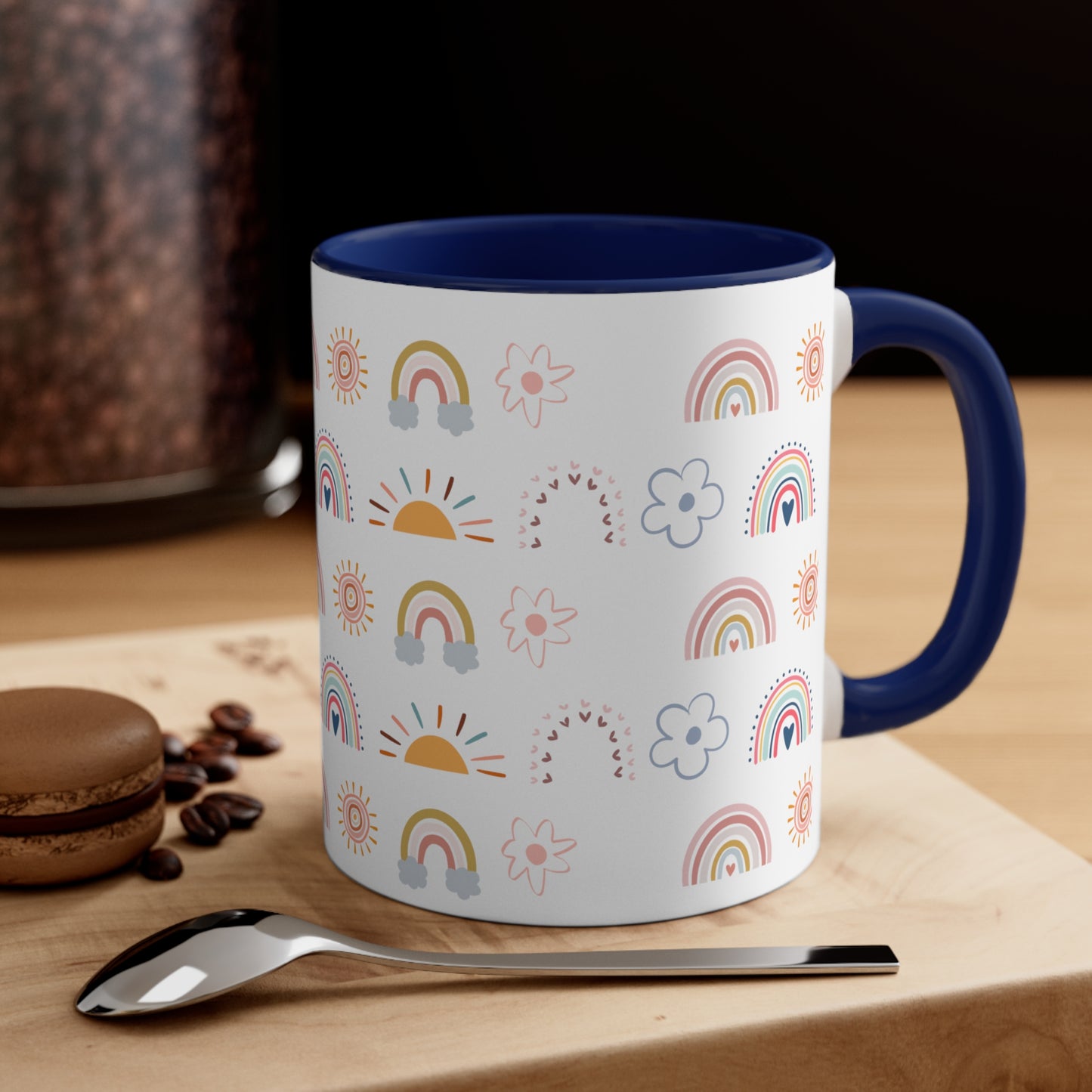 Rainbow, Sun and Flower Accent Coffee Mug, 11oz