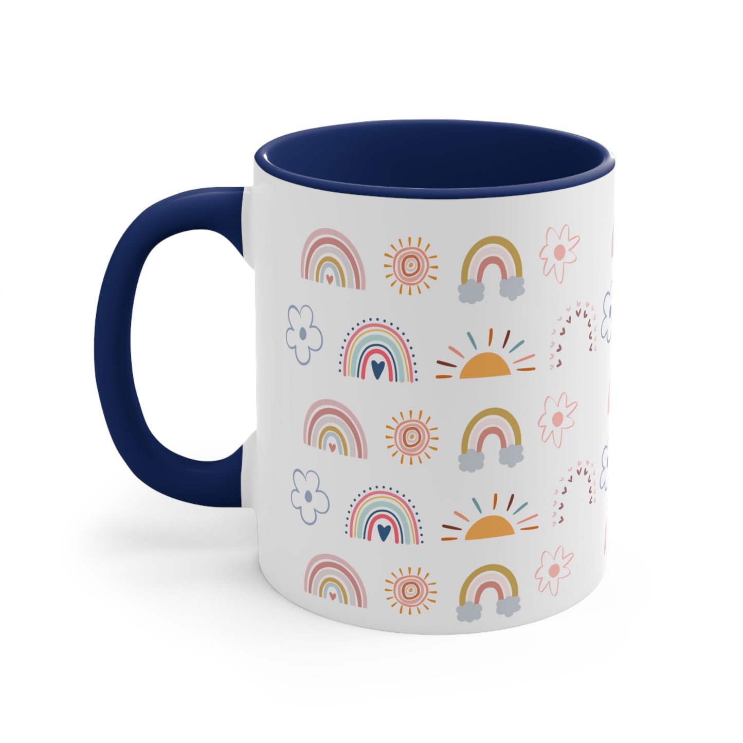 Rainbow, Sun and Flower Accent Coffee Mug, 11oz